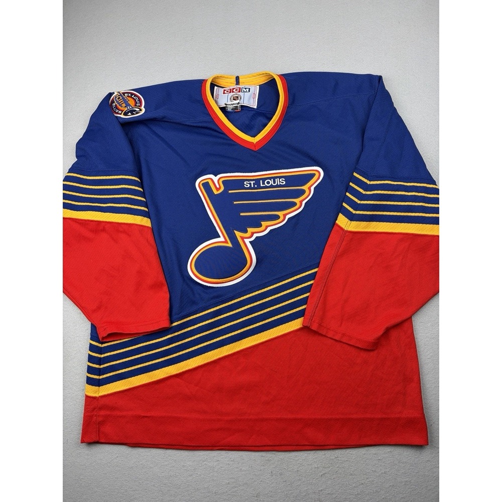 Vintage CCM St. Louis Blues Hockey Jersey Men's Large Made Canada NHL Blue Red